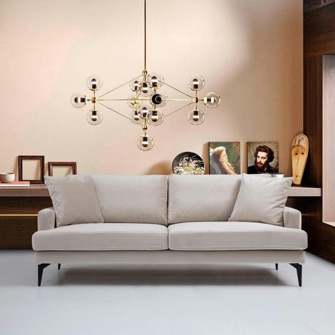 Canapé 2 places beige en tissu velours 175 cm SEATTLE (1/5)