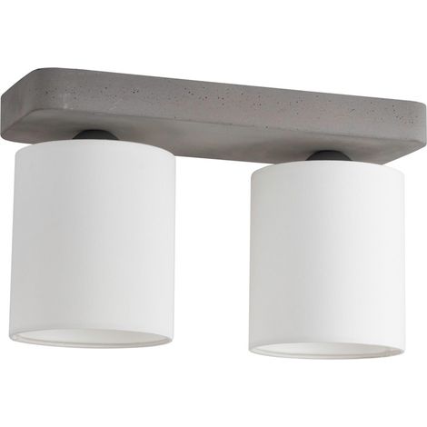 Plafonnier en Béton Gris Abat jours Blanc Cylindrique Plaque 2 Tête alignées GREAT (1/2)