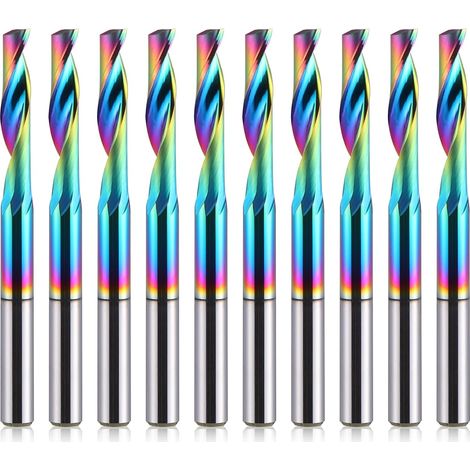 Lot de 10 fraises à cannelure unique CNC - Tige de 1/8" - Diamètre de coupe de 15 mm - En alliage de carbure de tungstène massif - Fraise à revêtement DLC pour aluminium (1/5)