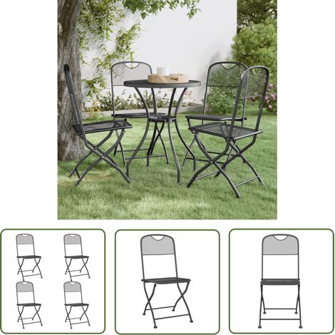 The Living Store Klappbare Gartenstühle 4 Stk. Streckgitter Anthrazit - Gartensaßsessel - Klappstuhl - Gartenmöbel - Outdoor Möbel - Balkonmöbel (1/5)