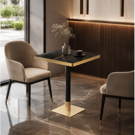 MEUBLIV Table à manger carrée 60x60 cm noire – effet marbre, 2-4 pers. (1/5)