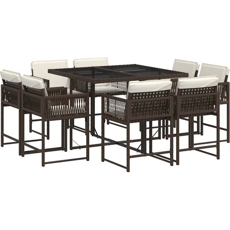 9 Piece Garden Dining Set with Cushions Brown Poly Rattan vidaXL (1/4)