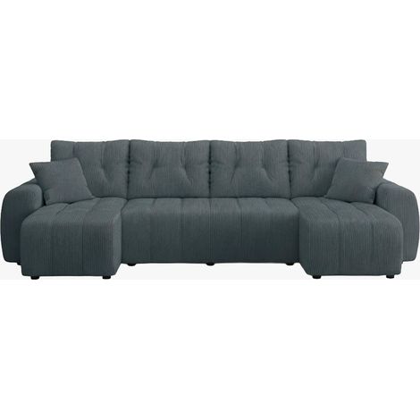 ALYA XL Canapé panoramique convertible avec coffre en velours côtelé gris foncé (1/5)