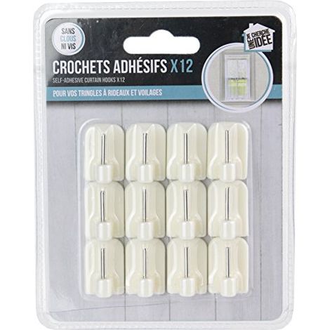 Adhésif crochet pour rideau - D18622 - lot de 12 (x4) - PP - dimensions 3–10 mm