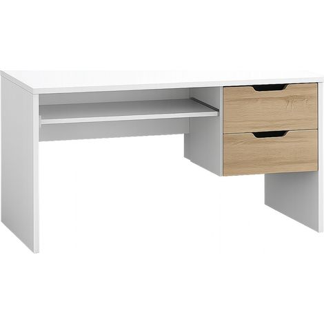 Modern Home Office Desk with Storage Drawers - L50 x W100 x H75.5 cm - Assembly Required - White/Oak