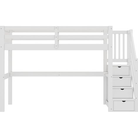 =(WX000309AAK-2) Lit mezzanine 90 x 200 pour enfant avec tiroirs de rangement et bureau sous le lit, blanc (1/5)