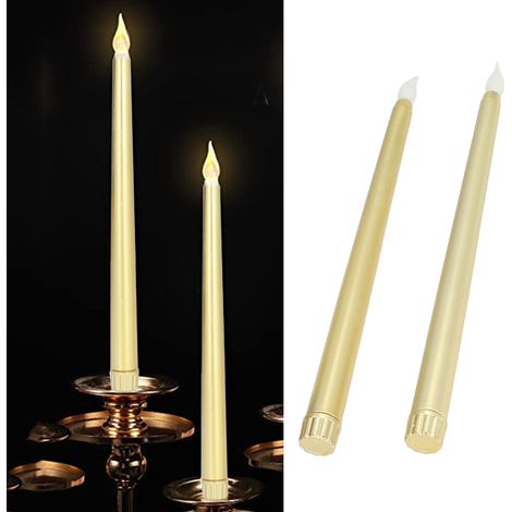 2 pièces Bougies LED Effet Cire avec Piles, Flamme Électrique Dorée pour Mariage Anniversaire Fêtes Décoration (1/5)