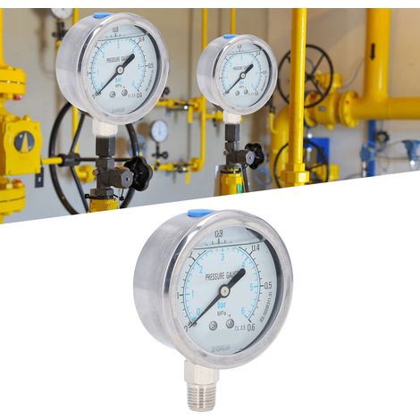 Manomètre radial résistant aux chocs, manomètre à vide, manomètre d'huile résistant aux chocs en acier inoxydable, manomètre d'eau, manomètre 00,6 MPa (1/5)