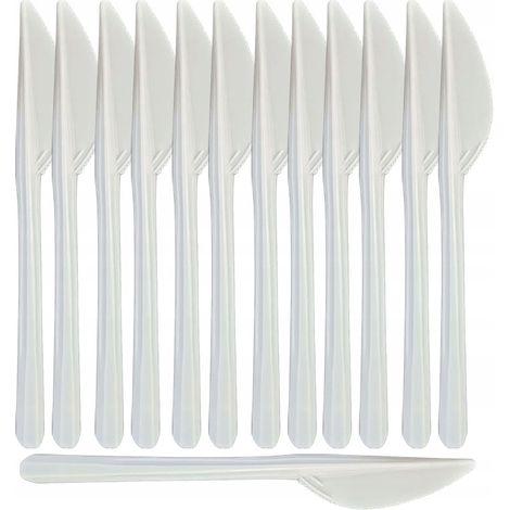 Coltelli in plastica riutilizzabili BIANCHI, set di posate per barbecue, 100 pezzi.