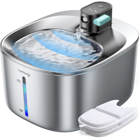 1 Fontaine à Eau Chat Acier Inoxydable 4L, Détecteur de Mouvement, Batterie Lithium 4000 mAh, Pompe Silencieuse, 2 Filtres, Intérieur (1/5)
