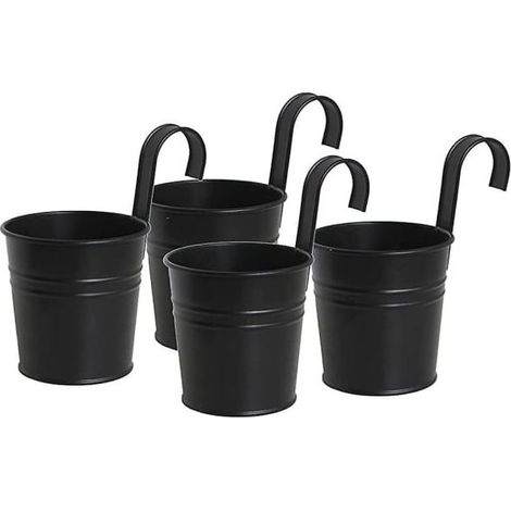 Pots de fleurs suspendus en métal noir résistant avec crochet amovible, pour intérieur et extérieur (lot de 4) (1/5)