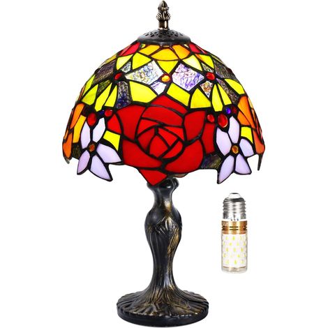 Lampe Stained Glass Lamp Vintage - Style Fleur Vitrail, Art Déco Convient pour chambre à coucher, lampe de chevet, bureau, étude - Ampoule E27 Non Fournie(Motif de Pivoine)
