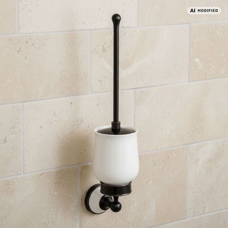 PaulGurkes Brosse WC rétro noire avec insert en céramique blanche (1/5)