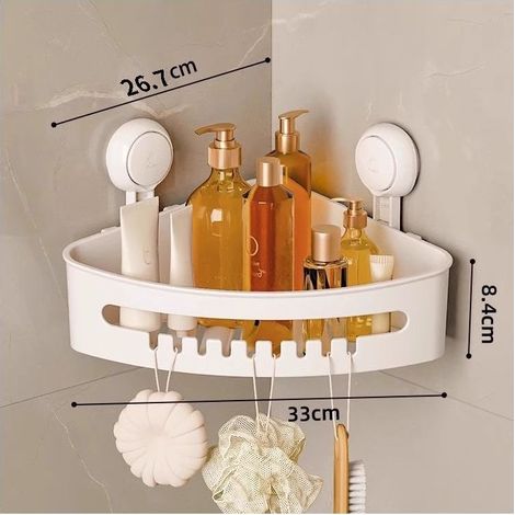Étagère Angle à Ventouse Douche sans Perçage & Réutilisable Serviteur Douche à Ventouse de Coin Simple d'Installation Charge 10KG Rangement (1 niveau small) (1/5)