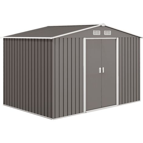 Abri de jardin en métal avec fondation, gris, 277 x 195 x 192 cm, rangement pour outils de jardin (1/5)