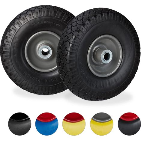 Roue de diable, 2x roue de brouette caoutchouc, pour axe de 20 mm, 3.00-4", 260 x 85 mm, noir-gris (1/5)
