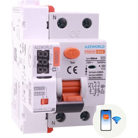 RCCB Interruttore Differenziale Puro WIFI Con Riarmo Automatico, Tipo A 1P+N 3M 6000A 300mA AC 230V IP20 IEC61008-1 PR8NM, Disponibili 25A 40A 63A (25A) (1/3)