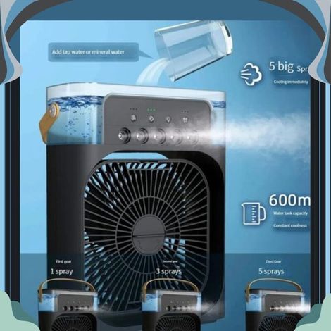 Petit refroidisseur silencieux, humidificateur portable USB 4 en 1 avec fonction de pulvérisation d'eau, lumière LED 7 couleurs, 3 vitesses (noir) (1/5)
