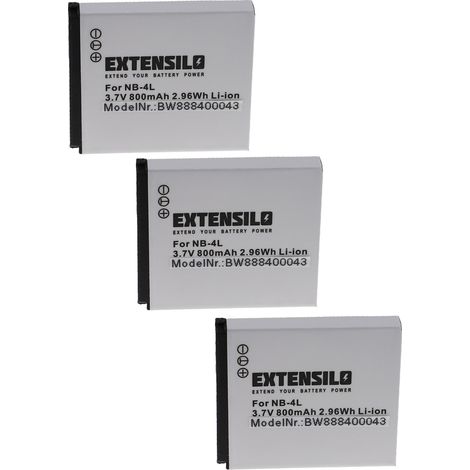 EXTENSILO 3x Akku kompatibel mit Canon Digital Ixus 70, 75, 60, 65, i Zoom, Wireless, 50, i7, 80 is, 55, 82 Kamera (800 mAh, 3,7 V, Li-Ion) (1/4)