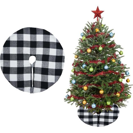 Jupe de sapin de Noël, lot de 2 jupes de sapin de 15 pouces, décorations à carreaux noirs et blancs, parfaites pour les décorations de fête de Noël (1/5)