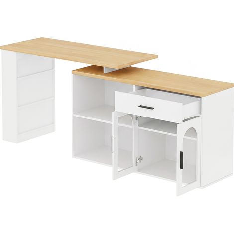 Kücheninsel 360° drehbar aus weißem MDF mit Schublade, Regalen und Vitrine MODENUIT (1/5)