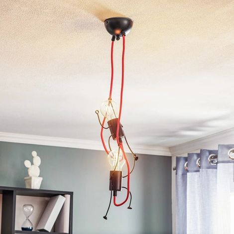 [GEBRAUCHT] B-Ware Pendelleuchte Hängelampe Bobi 2 Stahl Schwarz Rot Kabel Wohnzimmer E27 2 Flg