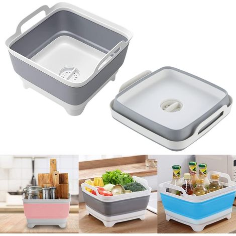 Fregadero plegable, 9L, PP+TPR, con tapón de desagüe, doble asa, para acampar y cocinar. (1/4)