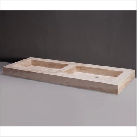 Waschbecken Naturstein PALERMO DOPPIO 140,5 cm Travertin ohne Hahnloch"-"11197145