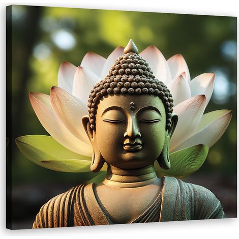 Quadro su tela, Statua di fiori di Buddha - 30x30 (1/5)