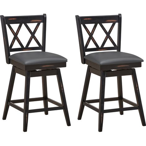 Set of 2 Bar Stools Counter Height Chair Pub 360 °Swiveling Upholstered Seat 24" (1/5)