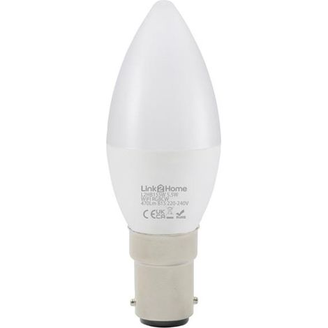 Link2Home Wi-Fi LED SBC (B15) Opal Candle Dimmable Bulb, White + RGB 470 lm 5.5W LTHB155W