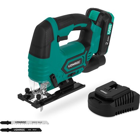 VONROC Scie sauteuse sans fil 20V  avec batterie 2.0Ah et chargeur rapide