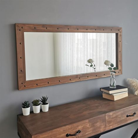 Miroir, pin massif, couleur noyer (1/5)
