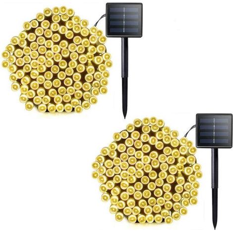 Lot de 2 guirlandes extérieur solaires de 22 m, 200 LED, 8 modes, lumineuses jardin à énergie solaire, étanche, pour sapin de Noël, éclairage, maison, (1/5)