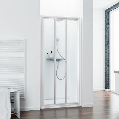 Schulte – Porte de douche coulissante 80 x 185 cm – Verre de sécurité 3 mm – Profilé blanc – Montage réversible pour niches
