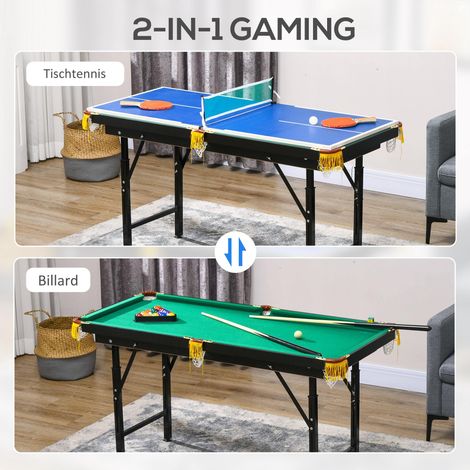 Table de tennis et billard 2 en 1, bleu/vert, avec accessoires inclus, dimensions 140 x 63 x 80 cm (1/4)