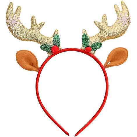Bandeau de Noël à paillettes, décor bois de renne, serre-tête élastique pour enfants et adultes, paillettes festives-1