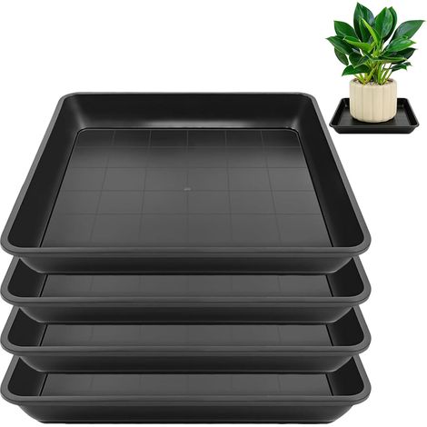 Lot de 4 soucoupes rectangulaires en plastique pour pot de fleurs - 30 x 30 cm - Pour balcon (1/5)