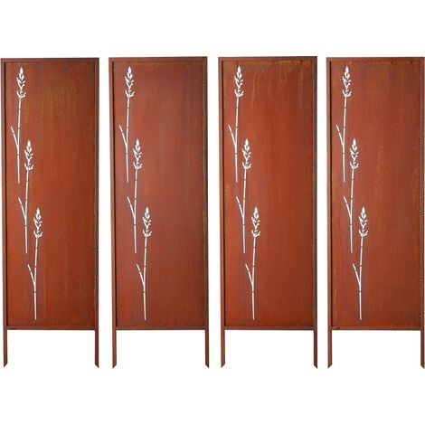 Paravent métallique, 50 x 160 cm, clôture moderne autoportante, panneau de séparation de jardin avec piquets de fixation et plaque en acier au carbone, séparation extérieure autoportante pour jardin e (1/5)