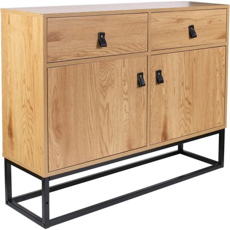 The Home Deco Factory – Buffet en bois et métal 100x29x80 cm – Style industriel – 2 portes et 2 tiroirs – Rangement moderne et esthétique (1/5)