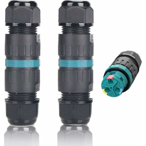 Pack of 2 IP68 waterproof cable connectors Ø9mm-Ø12mm TÜV 3-pin outdoor electrical connection sleeve for garden 2-way base (1/5)