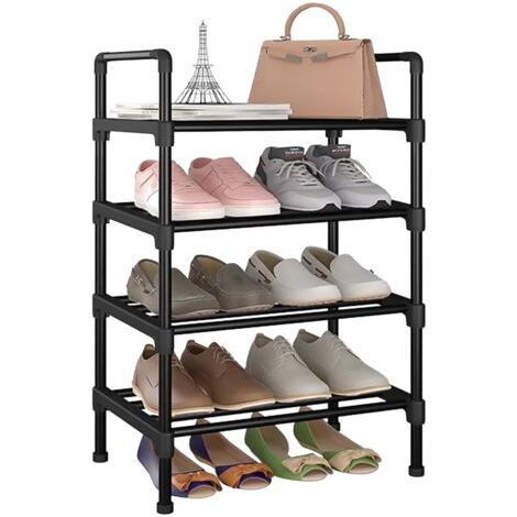 Petite étagère à chaussures à 4 niveaux, étroite et empilable, étagère à chaussures, étagère robuste pour entrée, couloir, placard, grande capacité et économie d'espace
