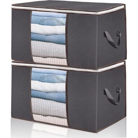 2er-Pack Aufbewahrungstasche, große Aufbewahrungstasche für unter das Bett, für Bettdecken, Kleidung und Kissen (60 x 40 x 35 cm, Grau) (1/4)