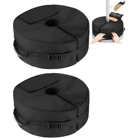 Sacs de contrepoids robustes pour pieds de parasol, 2 pièces, noirs, pour remplir les parasols de terrasse, de plage et d'extérieur. (1/5)