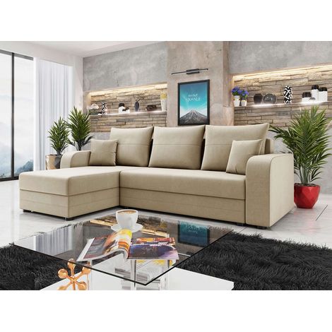 Harvey - canapé d'angle réversible 4 places convertible avec coffre en velours - beige (1/5)