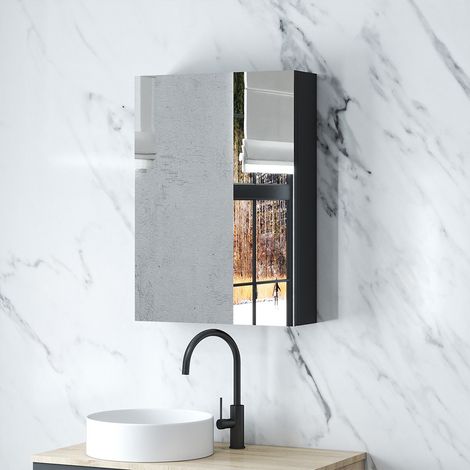 SKY 400x700mm Grey Wall-Hung Bathroom Mirror Cabinet Adjustable Shelf Ample Storage Space (1/5)