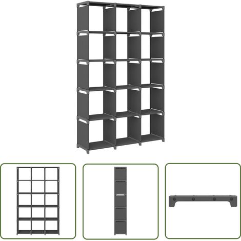 The Living Store Étagère d'affichage 15 cubes Gris 103x30x175,5 cm Tissu - Étagère - Bibliothèque - Rangement - Meuble Design - Intérieur (1/5)