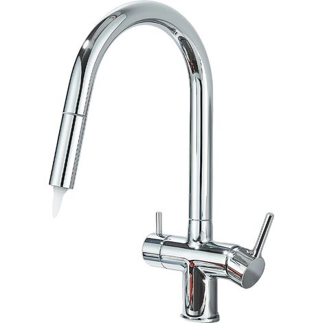 Grifo de cocina de agua purificada, dos manijas, para encimera, válvula de cerámica, cromado. (1/2)