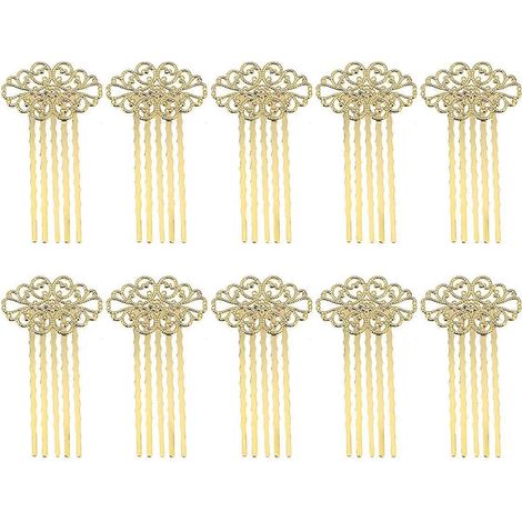 Lot de 10 peignes à cheveux raffinés, bijoux de cheveux avec peigne intégré, accessoires pour cheveux femmes et filles (Champagne doré)-6.00X3.00X0.30CM-Golden (1/4)