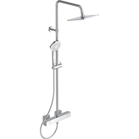 Colonne de douche, Mitigeur thermostatique, Pomme de tête carrée 300x 300 mm (30x30cm), Douchette Stick 1 jet, Limiteur débit 8 et 12l/mn, Flexible douche, Chrome A7540AA (1/4)
